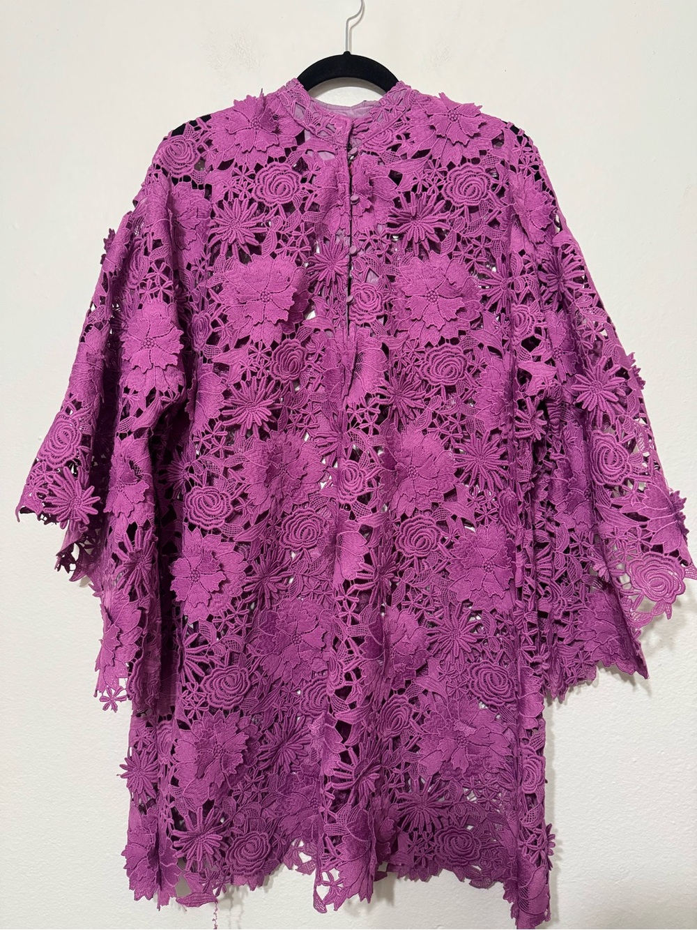 La Vie Style House Floral Lace Bell Sleeves Mini Caftan Dress One Size